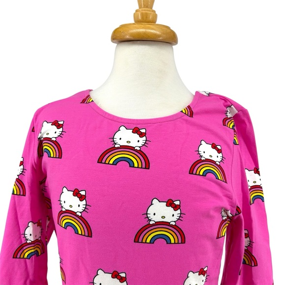 NWT ModCloth Hello Kitty Brought You A Rainbow Hot Pink AOP Long Sleeve Dress - Picture 3 of 12